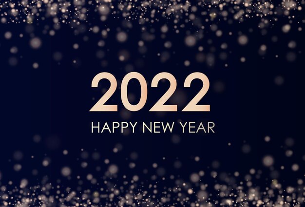 Gelukkig nieuwjaar 2022 Elegante gouden tekst met achtergrondverlichting Minimalistische tekst Goudstof Wenskaart