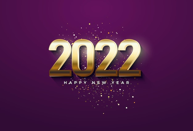 Gelukkig nieuwjaar 2022 met gouden getallenillustratie op paarse achtergrond