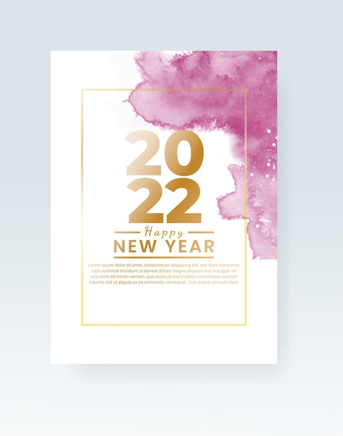 Gelukkig nieuwjaar 2022 poster of kaartsjabloon met aquarel wash splash