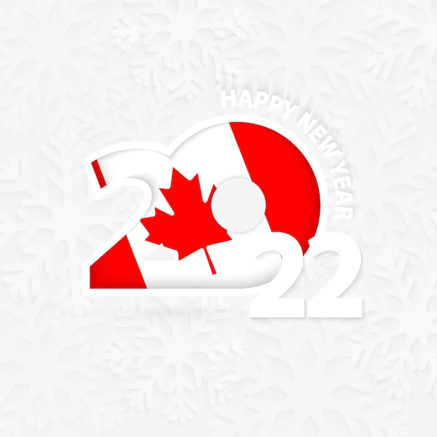 Gelukkig Nieuwjaar 2022 voor Canada op sneeuwvlokachtergrond.