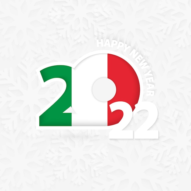 Gelukkig Nieuwjaar 2022 voor Italië op sneeuwvlokachtergrond.