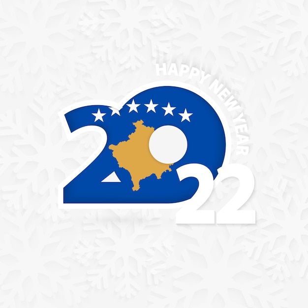Gelukkig nieuwjaar 2022 voor kosovo op sneeuwvlokachtergrond.