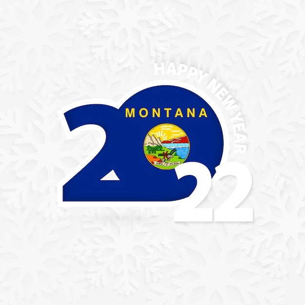 Gelukkig Nieuwjaar 2022 voor Montana op sneeuwvlokachtergrond.