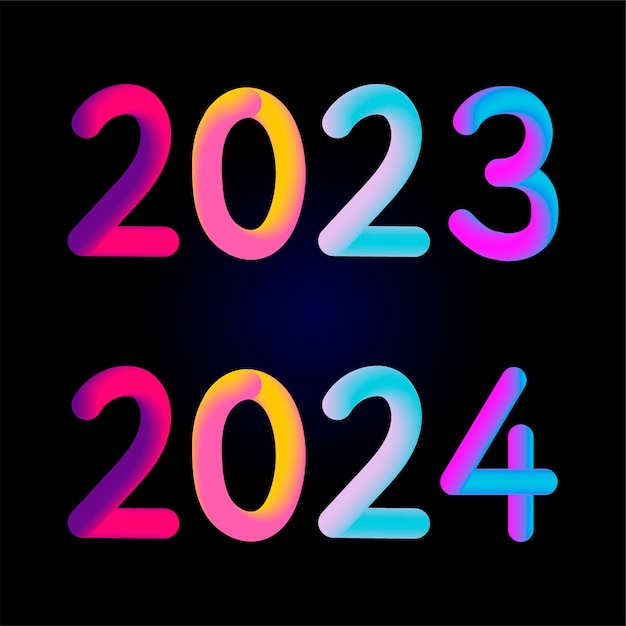 Gelukkig Nieuwjaar 2023 2024 toekomstige metaverse neon tekst neon met metalen effect nummers en futurisme lijnen Vector wenskaart banner heilwens poster 3d illustratie moderne trendy elektronische licht