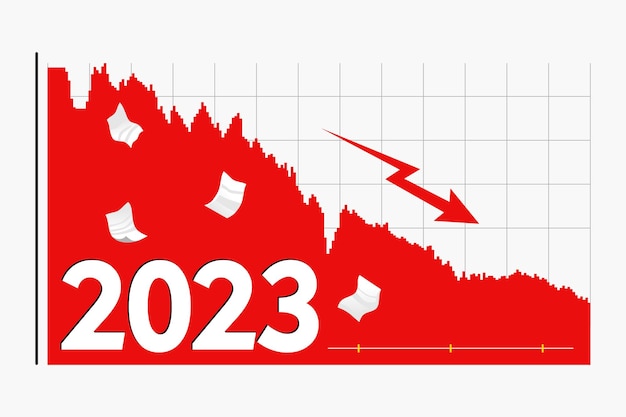 Gelukkig nieuwjaar 2023 banner logo-ontwerp met economie recessie illustratie