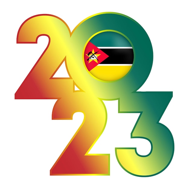 Gelukkig Nieuwjaar 2023 banner met de vlag van Mozambique binnen vectorillustratie