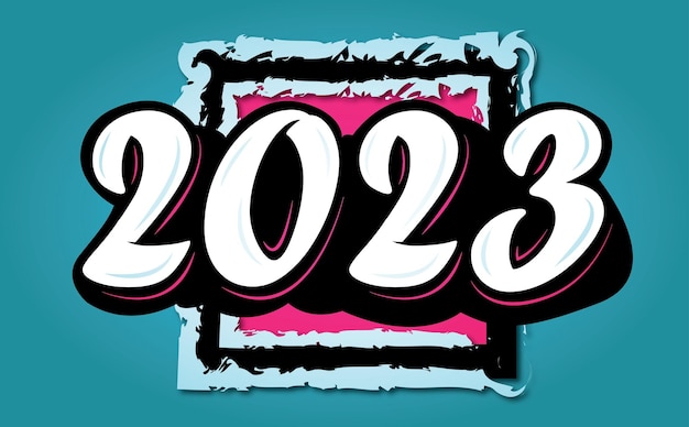 Vector gelukkig nieuwjaar 2023 doodle tekstkunst