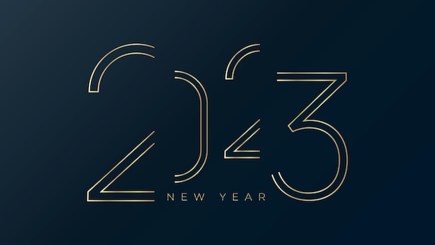 Gelukkig Nieuwjaar 2023 gouden typografie wenskaart ontwerp op donkere achtergrond. Kerst uitnodiging