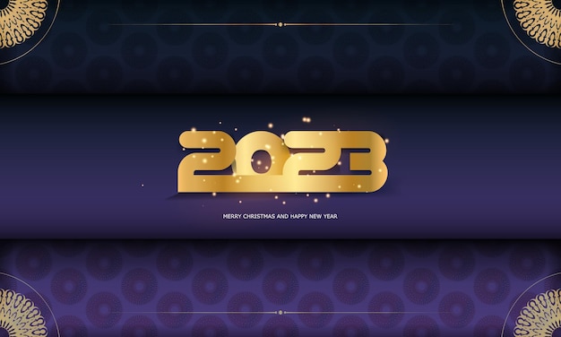 Gelukkig nieuwjaar 2023 groetposter Blauwe en gouden kleur