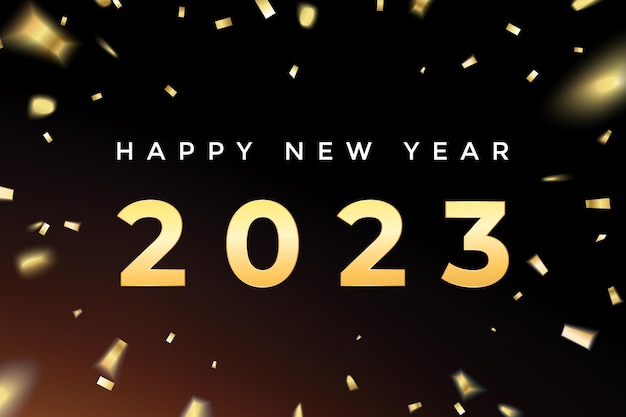 Gelukkig nieuwjaar 2023 luxe stijl elegant ontwerp op zwarte achtergrond gouden 2023 nummers