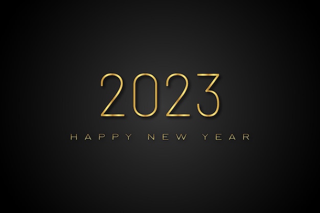 Gelukkig nieuwjaar 2023 met 3d-realistische gouden metalen tekst
