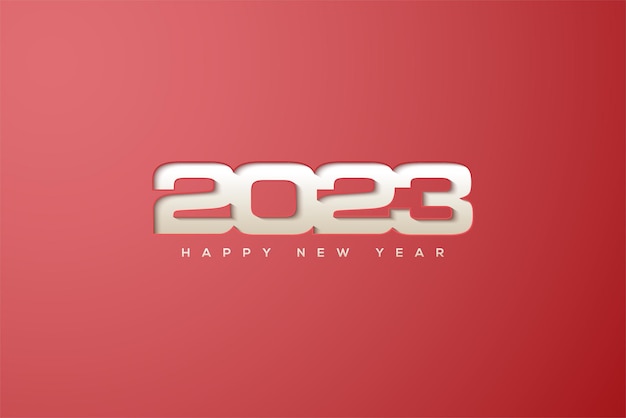 Gelukkig nieuwjaar 2023 met cijfers gedrukt op een rode achtergrond