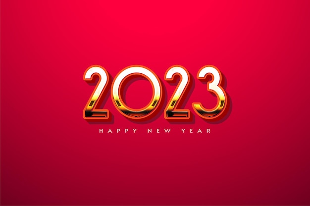 Vector gelukkig nieuwjaar 2023 met glanzende gouden cijfers