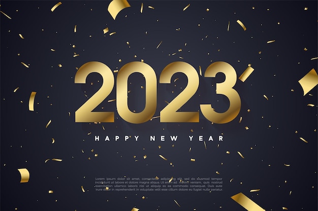 gelukkig nieuwjaar 2023 met platte gouden cijfers.