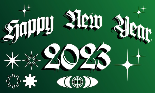 Gelukkig nieuwjaar 2023 met streetwear-stijl en groene achtergrond. Voor poster, sociale media, spandoek