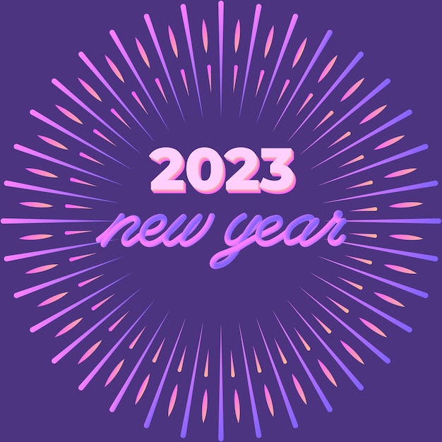 Gelukkig nieuwjaar 2023 moderne gradiënt typografie met kleurrijk vuurwerk Concept voor vakantie decor kaart poster banner flyer