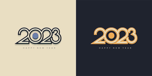 Gelukkig nieuwjaar 2023 nummer 2d retro plat ontwerp