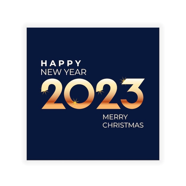 Gelukkig Nieuwjaar 2023 poster met gouden tekst op zwarte achtergrond Vector poster banner dekking voor viering Chrismas en Nieuwjaar