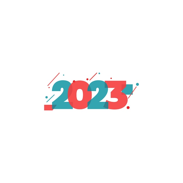 Gelukkig nieuwjaar 2023 tekst ontwerp nummer logo voor brochure ontwerp sjabloon kaart banner geïsoleerd op een witte achtergrond vectorillustratie