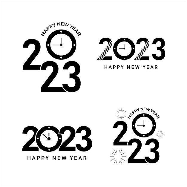 Gelukkig nieuwjaar 2023 tekst typografie ontwerp en elegante kerstdecoratie 2023