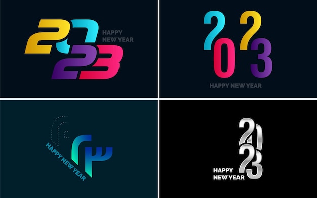 Gelukkig nieuwjaar 2023 tekstontwerp pack voor brochure ontwerpsjabloon kaart banner nieuwjaar vectorillustratie