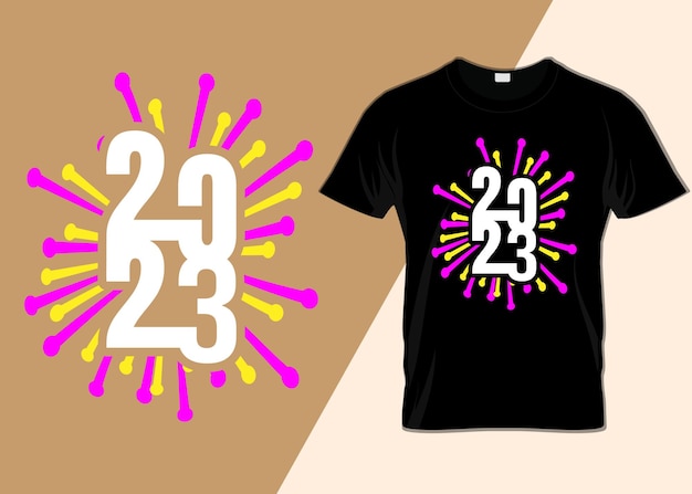 Vector gelukkig nieuwjaar 2023 typografie t-shirtontwerp