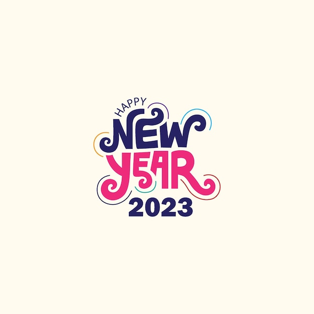 Gelukkig Nieuwjaar 2023 vector belettering wenskaartsjabloon om Nieuwjaar feestelijke vakantie te vieren.