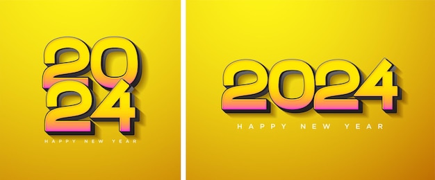 gelukkig nieuwjaar 2024 achtergrondillustratie op geel