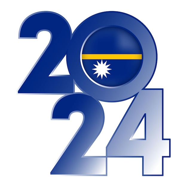 Gelukkig Nieuwjaar 2024 banner met vlag van Nauru binnen vectorillustratie
