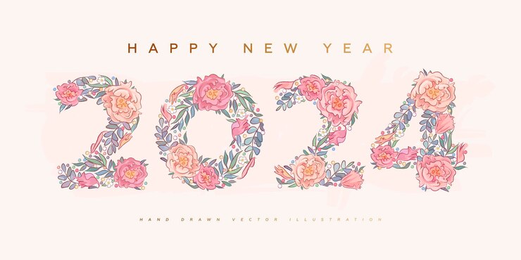Vector gelukkig nieuwjaar 2024 banner of groetingaartje