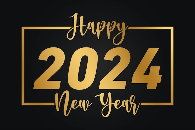 Gelukkig nieuwjaar 2024 belettering met gouden kleur vectorillustratie