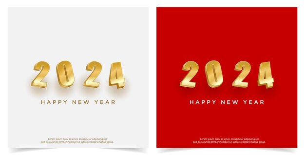 Gelukkig nieuwjaar 2024 gouden nummer op set vierkante achtergrond
