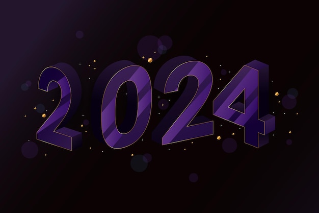 Gelukkig nieuwjaar 2024 met 3D-nummer 3D 2024 Gelukkig Nieuwjaar logo tekstontwerp voor postnummerontwerp