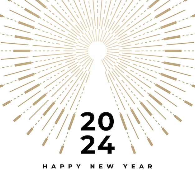 Gelukkig Nieuwjaar 2024 Minimalistisch ontwerp Zwart en Goud Greeting Card Template