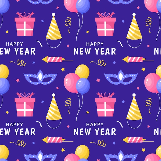 Gelukkig Nieuwjaar 2024 naadloze patroon illustratie met elementen decoratie Nieuwjaar achtergrond