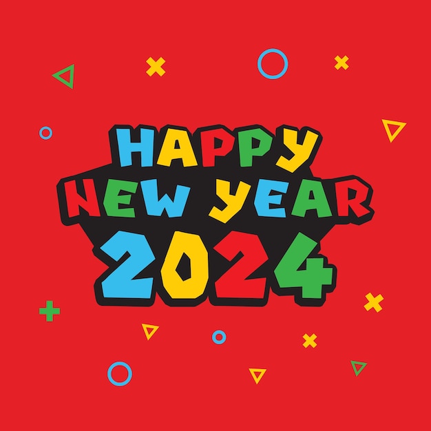 Gelukkig nieuwjaar 2024 ontwerp Kleurrijk premium vectorontwerp voor posterbannergroet en nieuwjaar