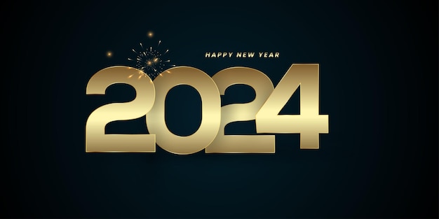 Gelukkig nieuwjaar 2024 op donkere achtergrond met prachtig vuurwerk 2024 Nieuwjaar vieren banner