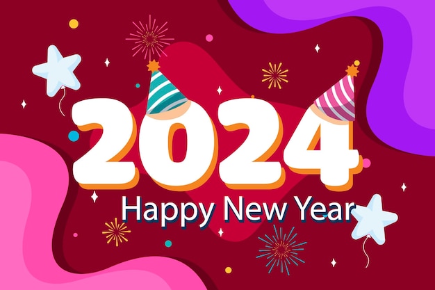 gelukkig nieuwjaar 2024 poster banner ontwerp leuke illustratie