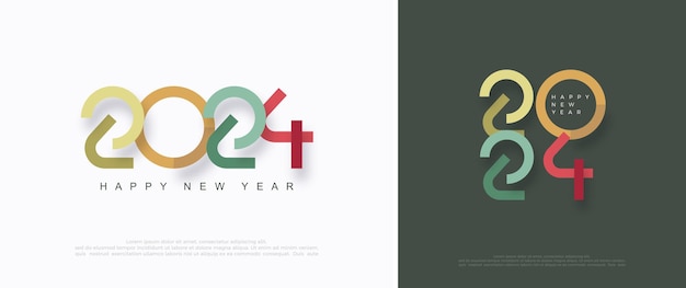 Gelukkig nieuwjaar 2024 set Met een uniek nummerconcept in pastel contrasterende kleuren Premium ontwerp voor kalenderbanner en sjabloon of posterontwerp