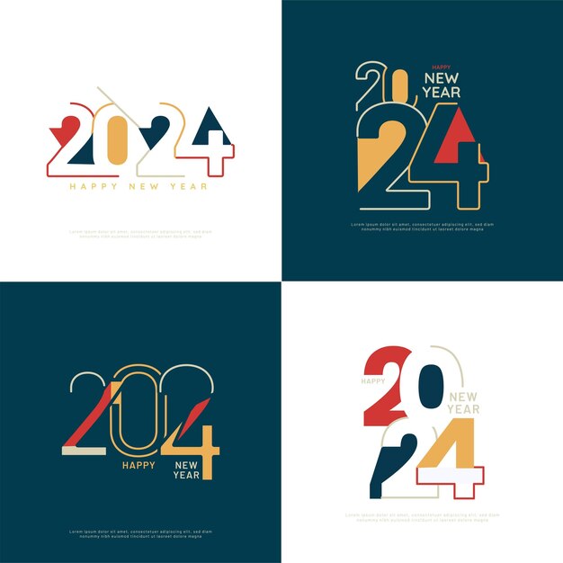 Gelukkig Nieuwjaar 2024 Set van vier Typografie tekststijl voor kalenderontwerp Vector illustratie