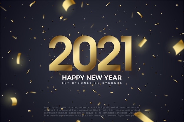 Gelukkig Nieuwjaar achtergrond met gouden figuur illustratie en goud papier gesneden op zwarte achtergrond