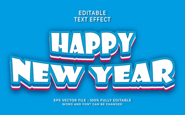 Gelukkig nieuwjaar blauw bewerkbaar teksteffect