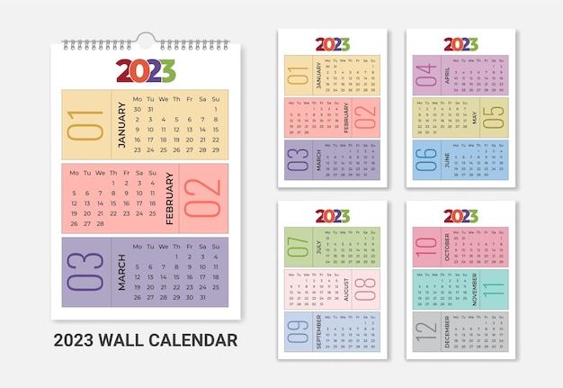 Gelukkig nieuwjaar drie pagina's wandkalender 2023