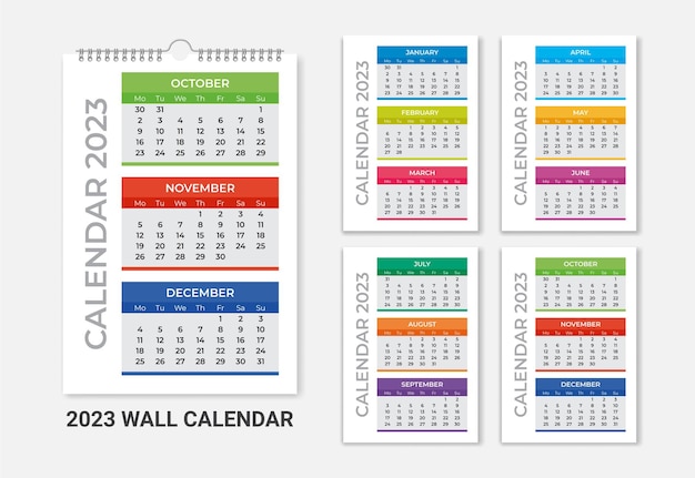 Gelukkig nieuwjaar drie pagina's wandkalender 2023