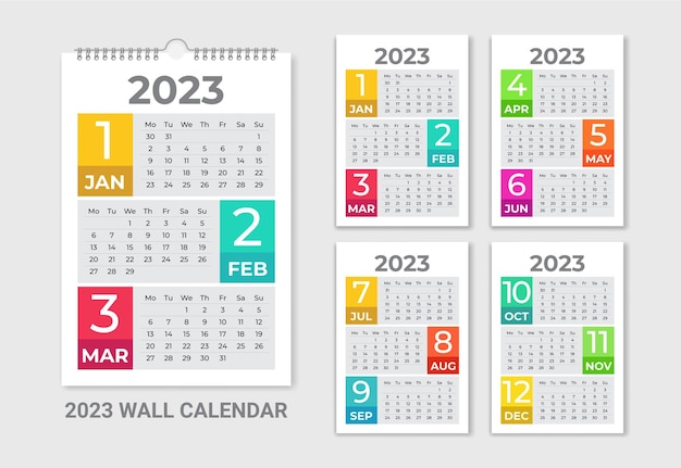 Gelukkig nieuwjaar drie pagina's wandkalender 2023