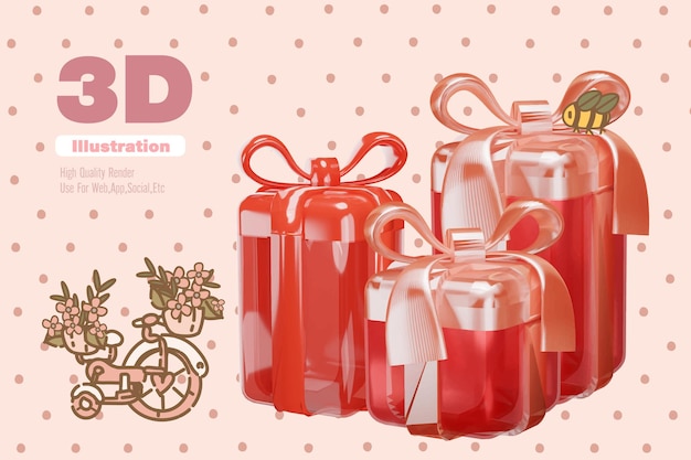 Vector gelukkig nieuwjaar en vrolijk kerstfeest gelukkige verjaardag gelukkige valentijnsdag rode helderglazen geschenkdoos met gouden strik op een transparante achtergrond