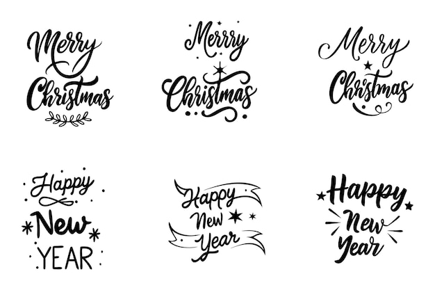 Gelukkig Nieuwjaar en Vrolijk Kerstfeest Typografische set Vectorontwerp voor t-shirt