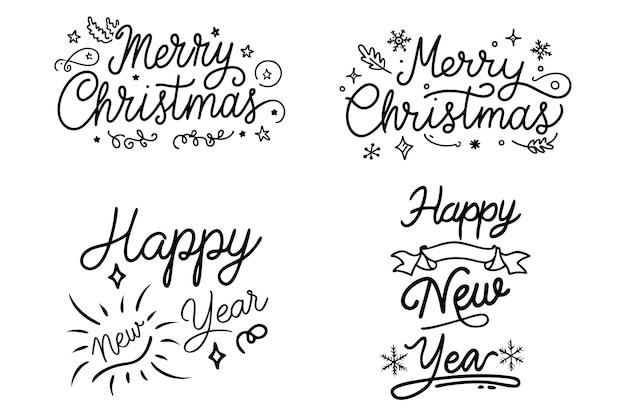 Gelukkig Nieuwjaar en Vrolijk Kerstfeest Typografische set Vectorontwerp voor t-shirt