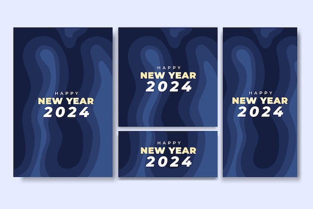 Gelukkig Nieuwjaar Flyer en Social Media Bundle Set met abstracte geometrische achtergrond