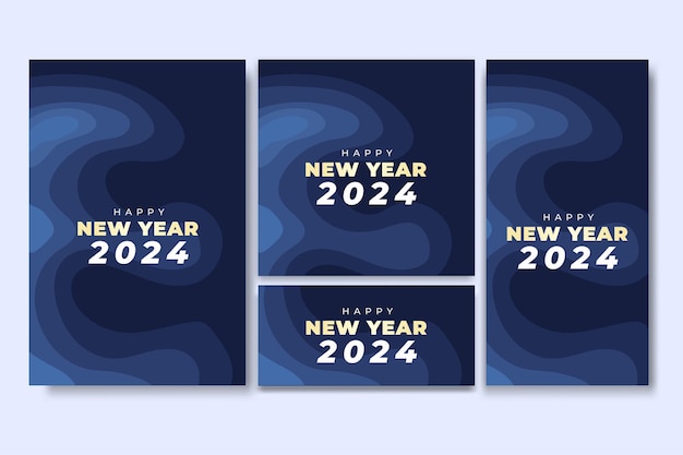 Gelukkig Nieuwjaar Flyer en Social Media Bundle Set met abstracte geometrische achtergrond